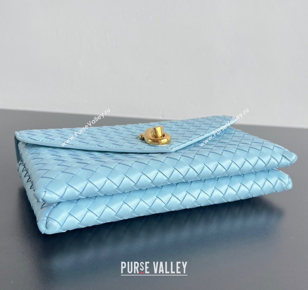 Bottega Veneta Knot Lock Cross-body Bag in Intrecciato Leather Sky Blue 2025 817191 (WT-251119030)