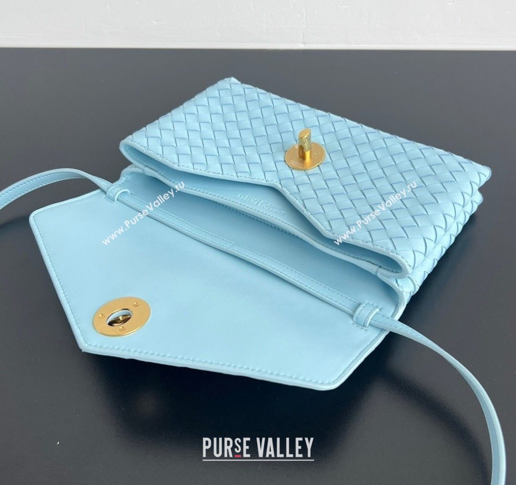Bottega Veneta Knot Lock Cross-body Bag in Intrecciato Leather Sky Blue 2025 817191 (WT-251119030)