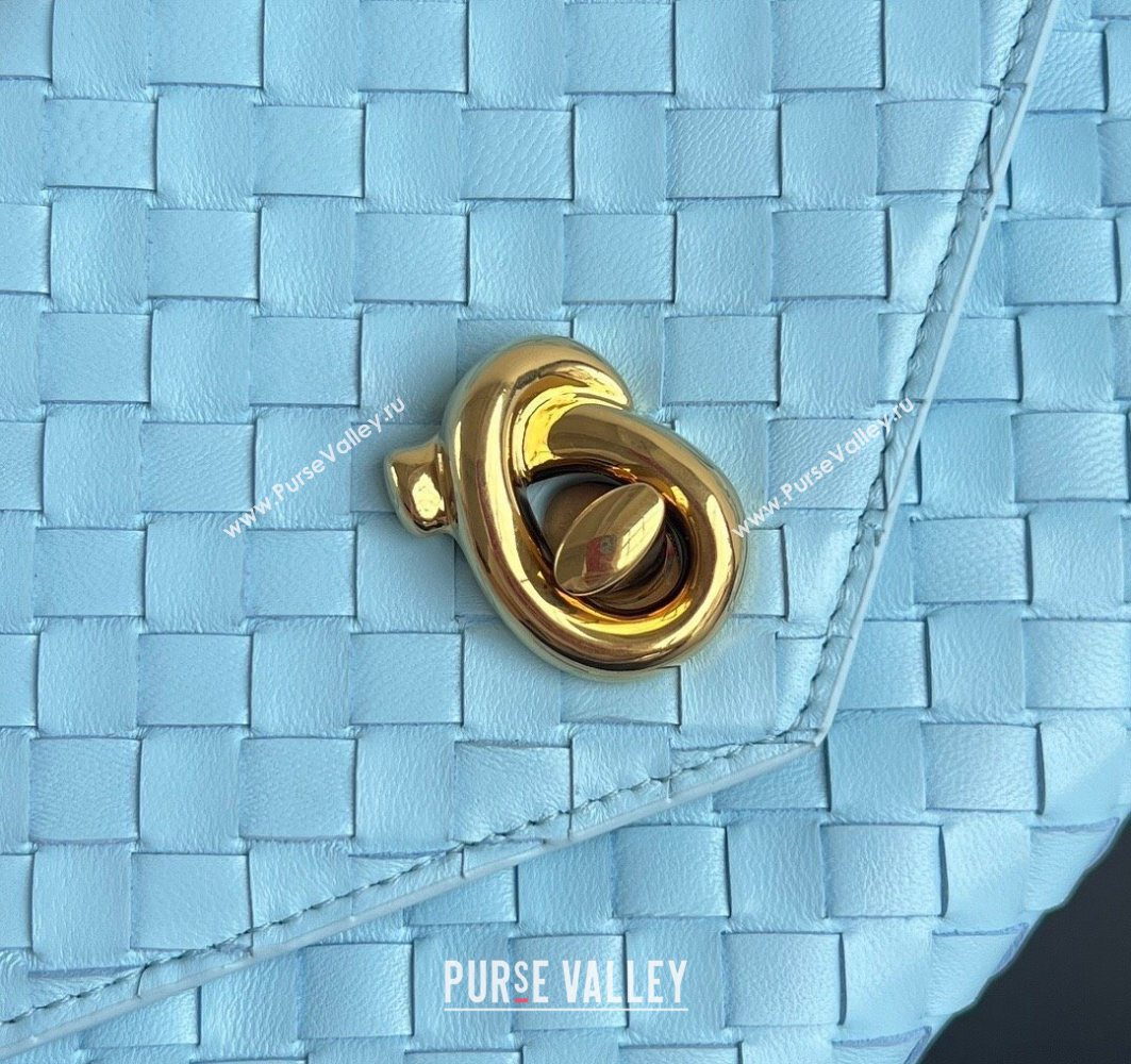 Bottega Veneta Knot Lock Cross-body Bag in Intrecciato Leather Sky Blue 2025 817191 (WT-251119030)