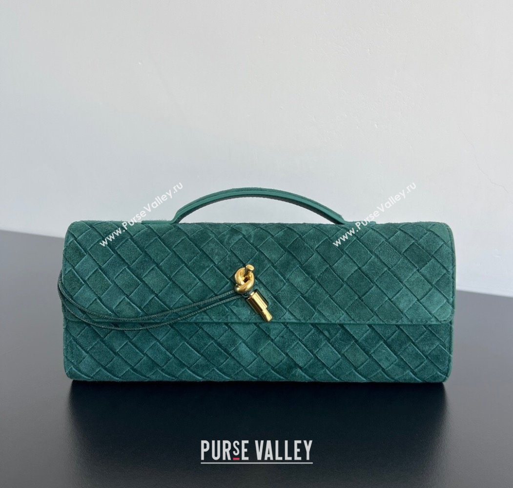 Bottega Veneta Long Clutch Bag Andiamo in Intrecciato Suede Emerald Green 2025 741511 (WT-251119031)