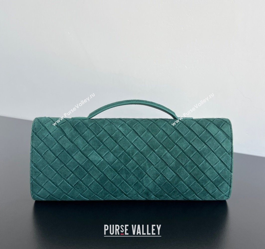 Bottega Veneta Long Clutch Bag Andiamo in Intrecciato Suede Emerald Green 2025 741511 (WT-251119031)
