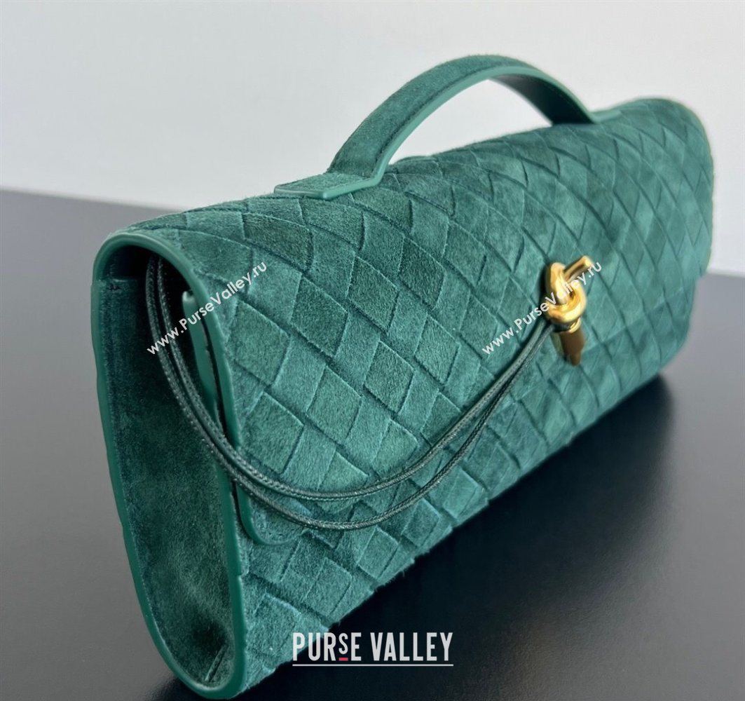Bottega Veneta Long Clutch Bag Andiamo in Intrecciato Suede Emerald Green 2025 741511 (WT-251119031)