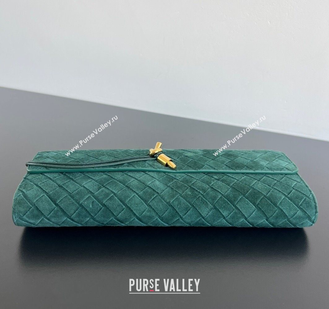 Bottega Veneta Long Clutch Bag Andiamo in Intrecciato Suede Emerald Green 2025 741511 (WT-251119031)