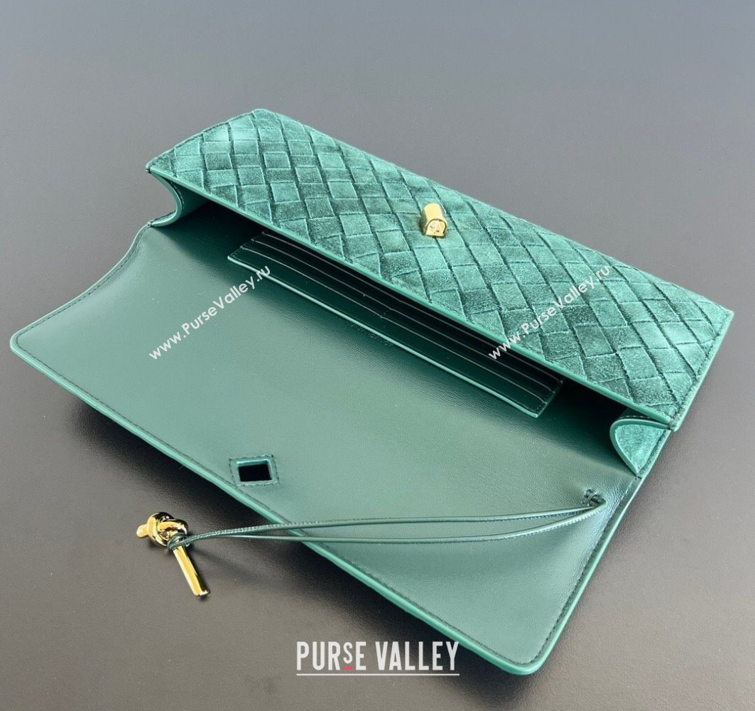 Bottega Veneta Long Clutch Bag Andiamo in Intrecciato Suede Emerald Green 2025 741511 (WT-251119031)