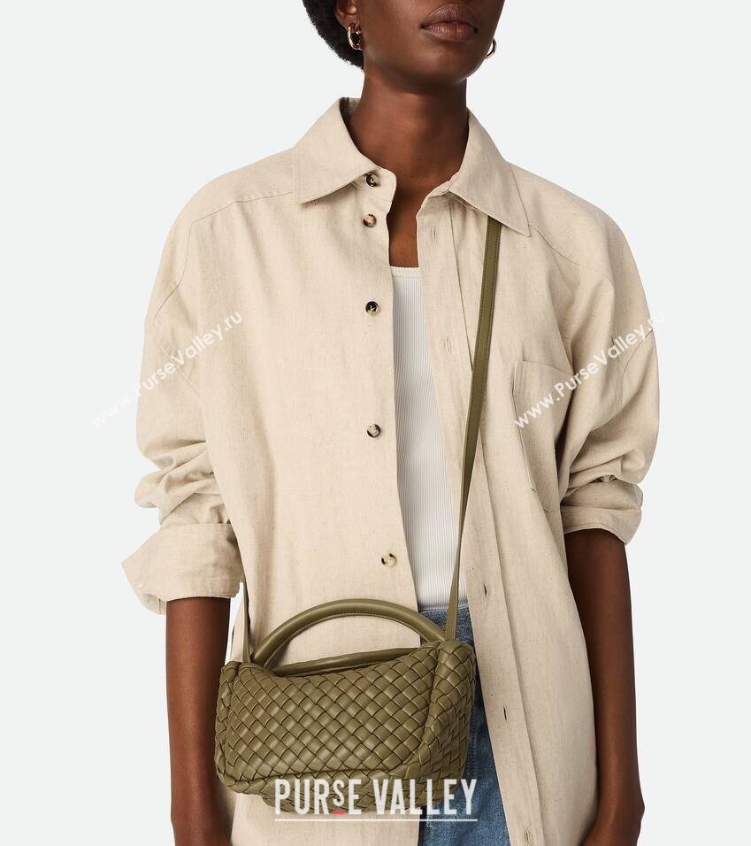 Bottega Veneta Small Cobble Top Handle bag in Intreccio Leather Seaweed Green 2025 805739 (WT-251119053)