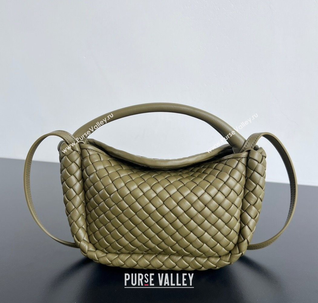 Bottega Veneta Small Cobble Top Handle bag in Intreccio Leather Seaweed Green 2025 805739 (WT-251119053)