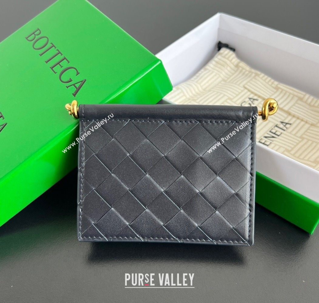 Bottega Veneta Solstice Business Card Case in Intrecciato Leather Blue 2025 810596 (WT-251119078)