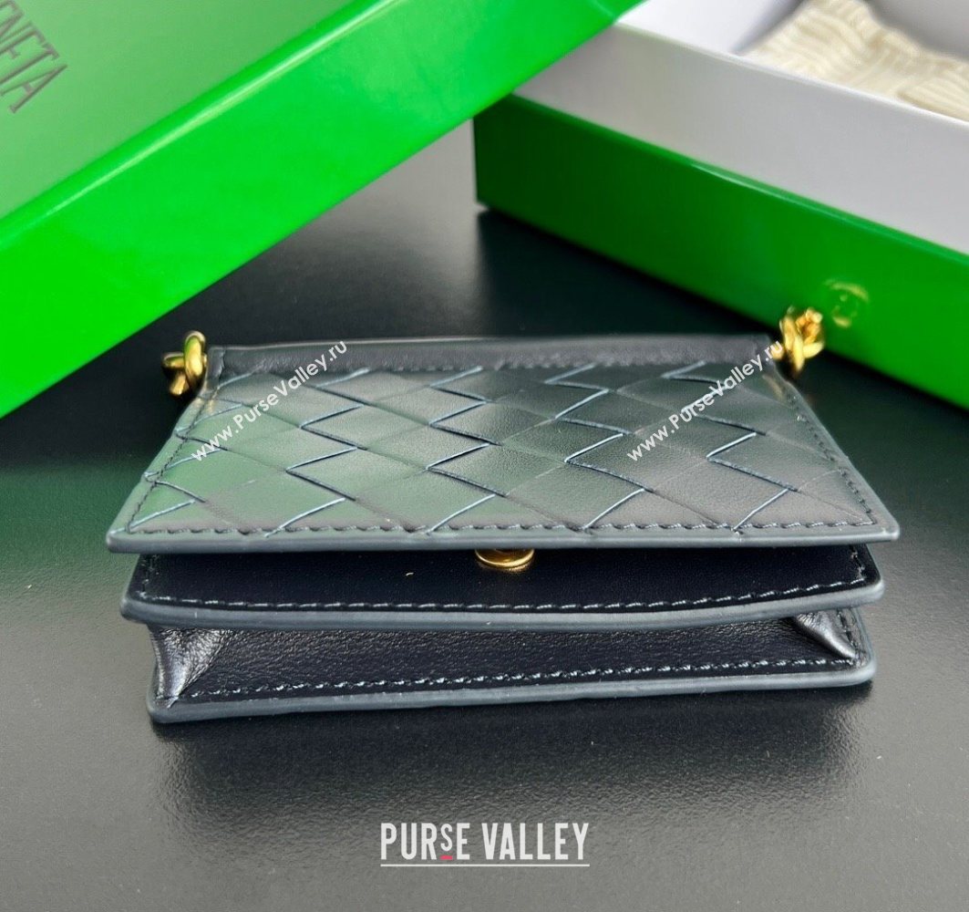 Bottega Veneta Solstice Business Card Case in Intrecciato Leather Blue 2025 810596 (WT-251119078)