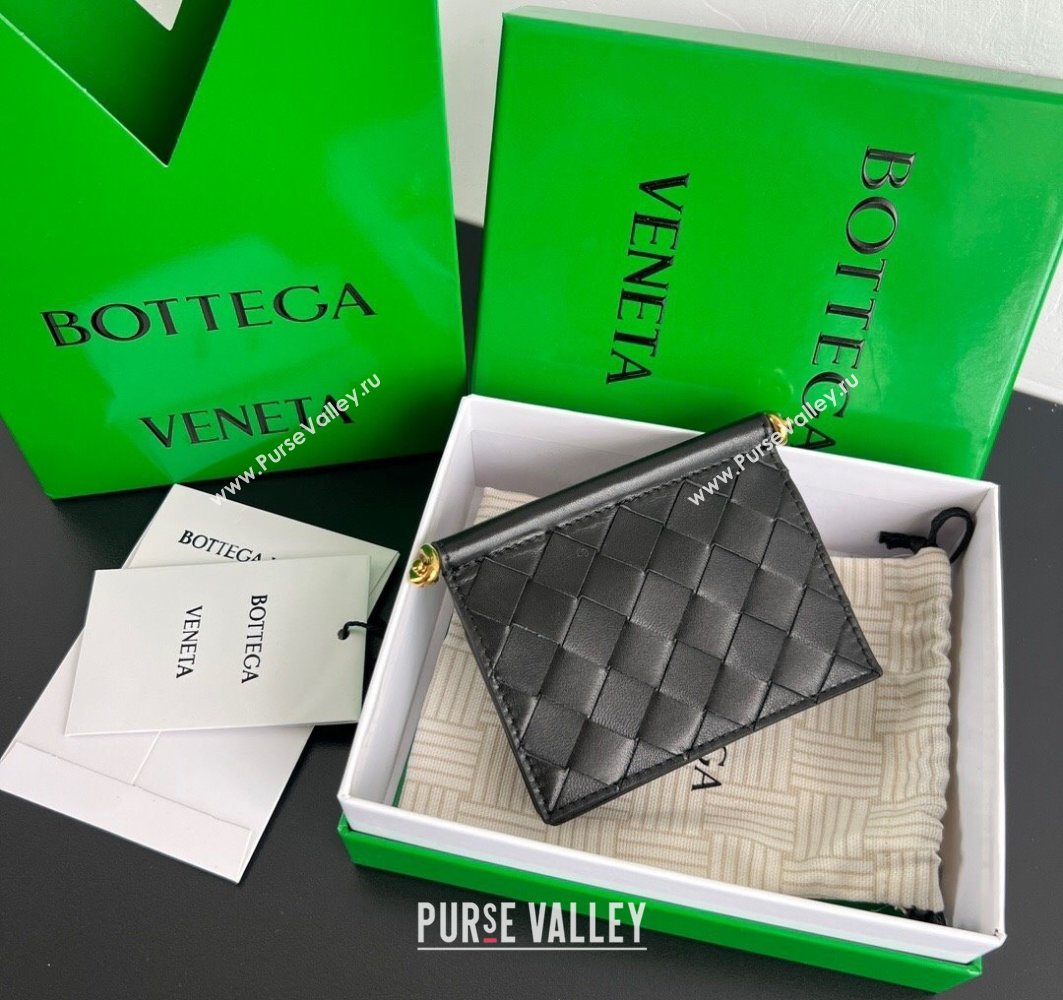 Bottega Veneta Solstice Business Card Case in Intrecciato Leather Black 2025 810596 (WT-251119079)