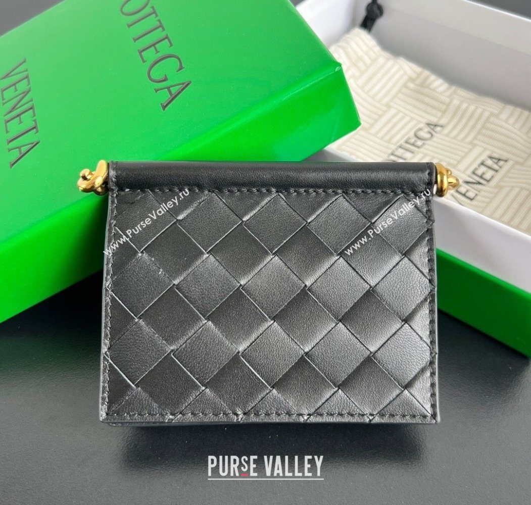 Bottega Veneta Solstice Business Card Case in Intrecciato Leather Black 2025 810596 (WT-251119079)