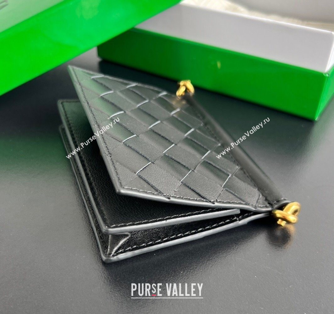 Bottega Veneta Solstice Business Card Case in Intrecciato Leather Black 2025 810596 (WT-251119079)