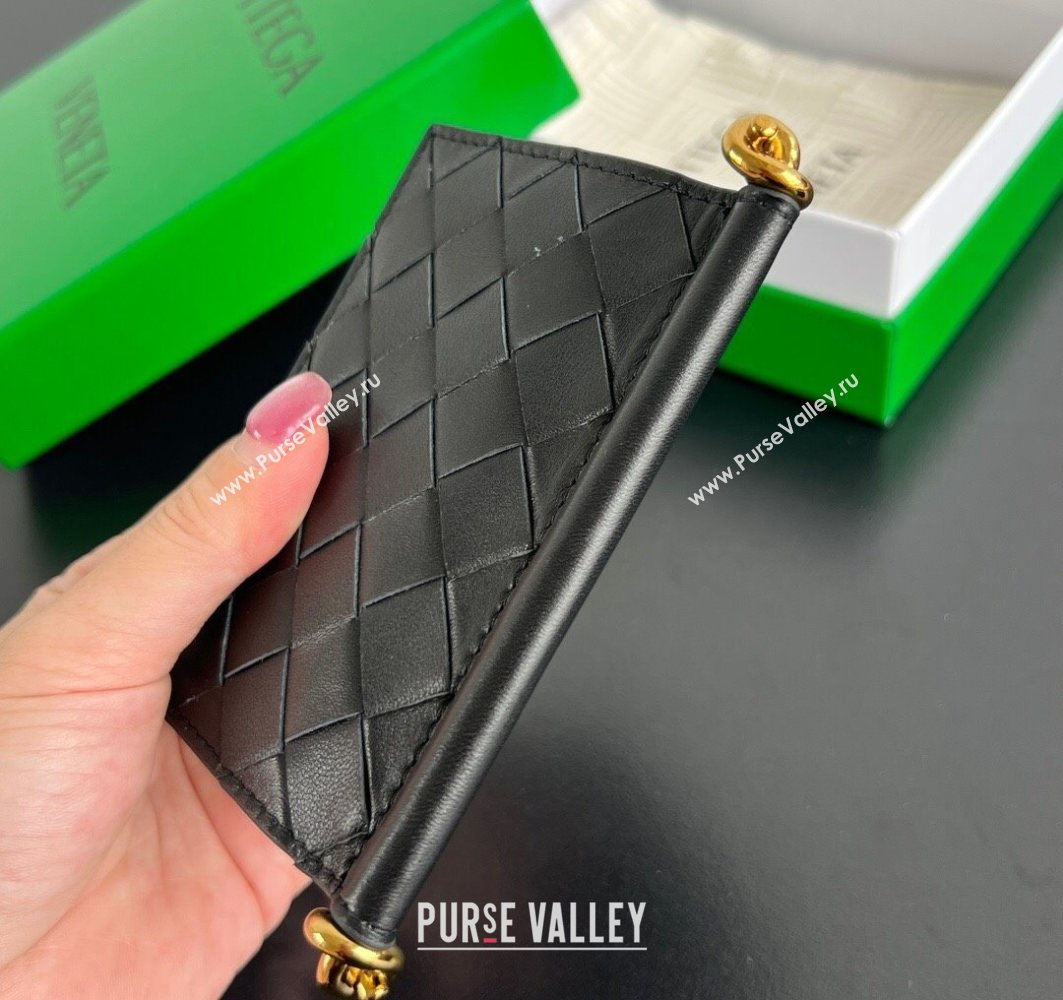 Bottega Veneta Solstice Business Card Case in Intrecciato Leather Black 2025 810596 (WT-251119079)