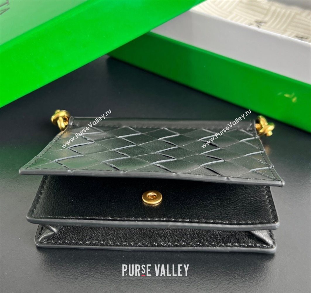 Bottega Veneta Solstice Business Card Case in Intrecciato Leather Black 2025 810596 (WT-251119079)
