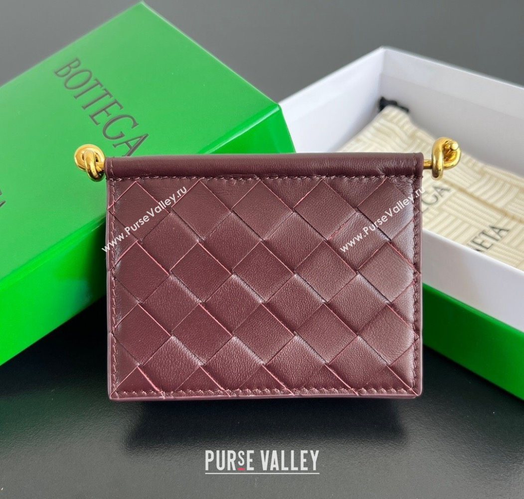 Bottega Veneta Solstice Business Card Case in Intrecciato Leather Barolo Red 2025 810596 (WT-251119080)