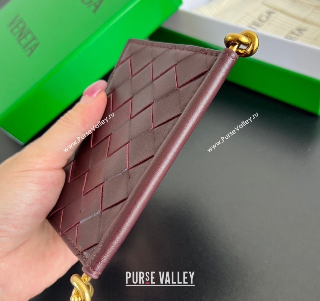 Bottega Veneta Solstice Business Card Case in Intrecciato Leather Barolo Red 2025 810596 (WT-251119080)