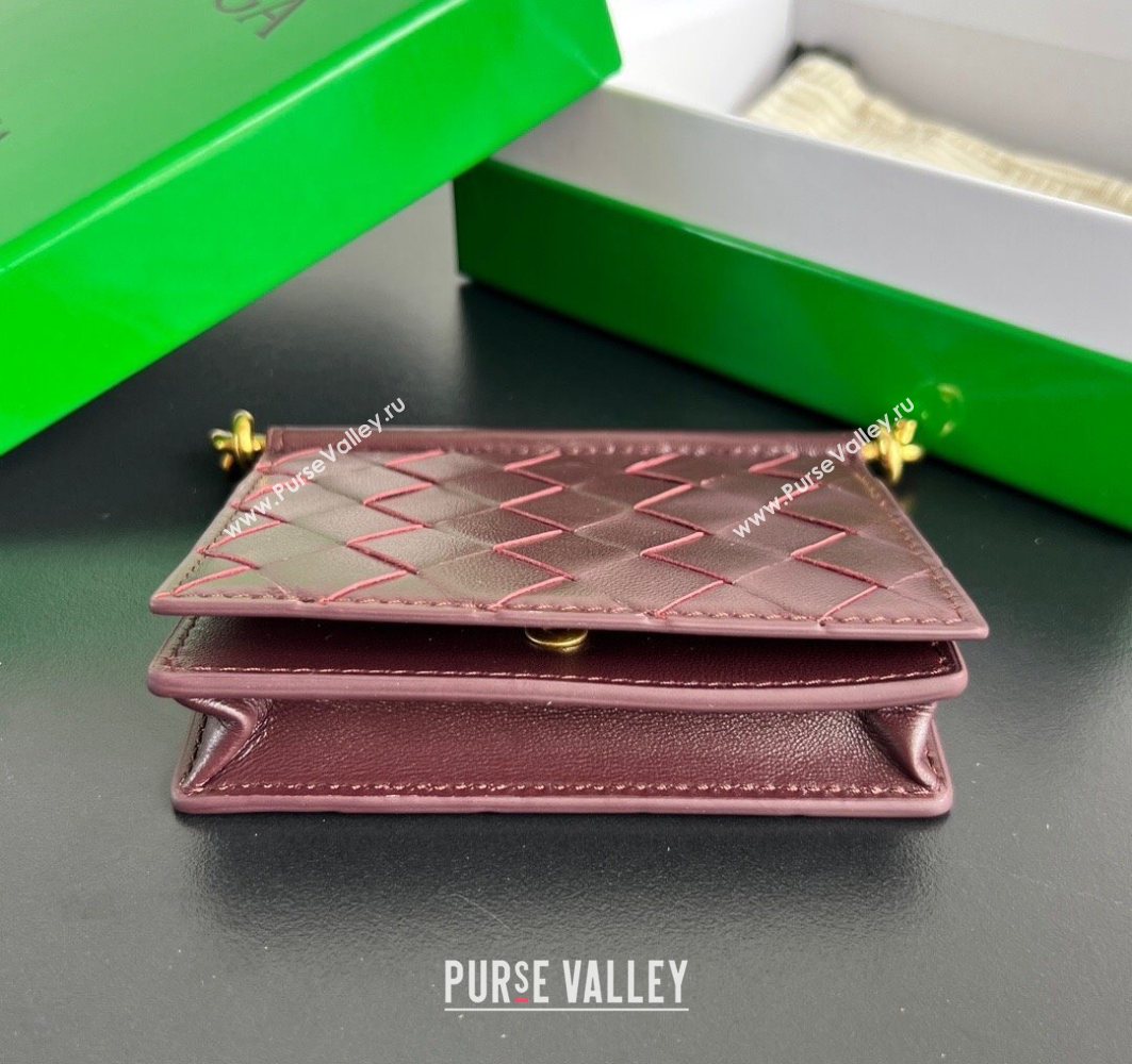 Bottega Veneta Solstice Business Card Case in Intrecciato Leather Barolo Red 2025 810596 (WT-251119080)