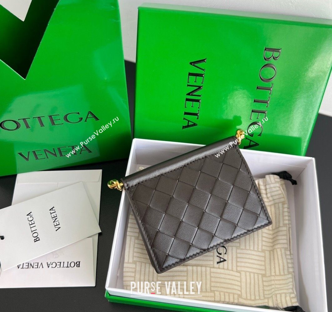 Bottega Veneta Solstice Business Card Case in Intrecciato Leather Fondant Brown 2025 810596 (WT-251119082)