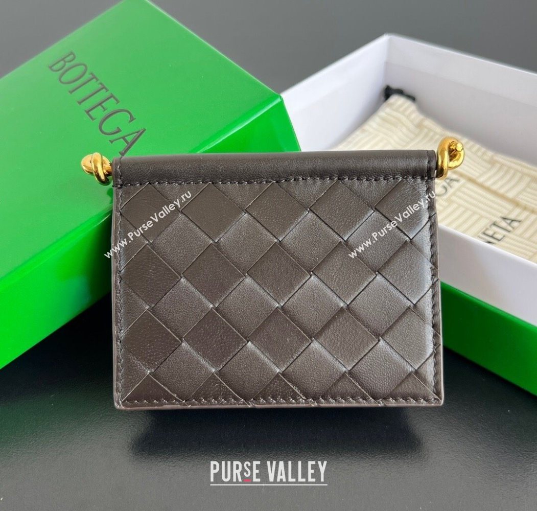 Bottega Veneta Solstice Business Card Case in Intrecciato Leather Fondant Brown 2025 810596 (WT-251119082)