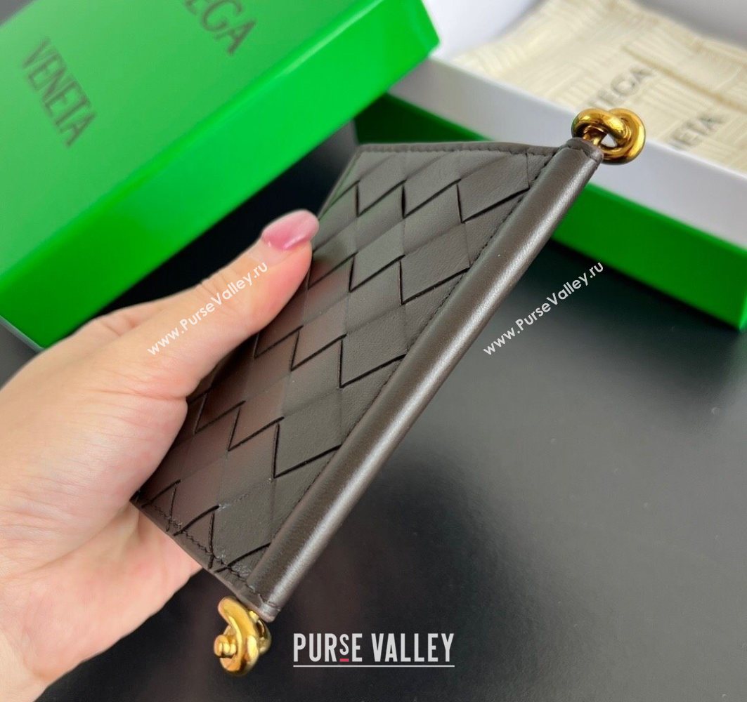 Bottega Veneta Solstice Business Card Case in Intrecciato Leather Fondant Brown 2025 810596 (WT-251119082)