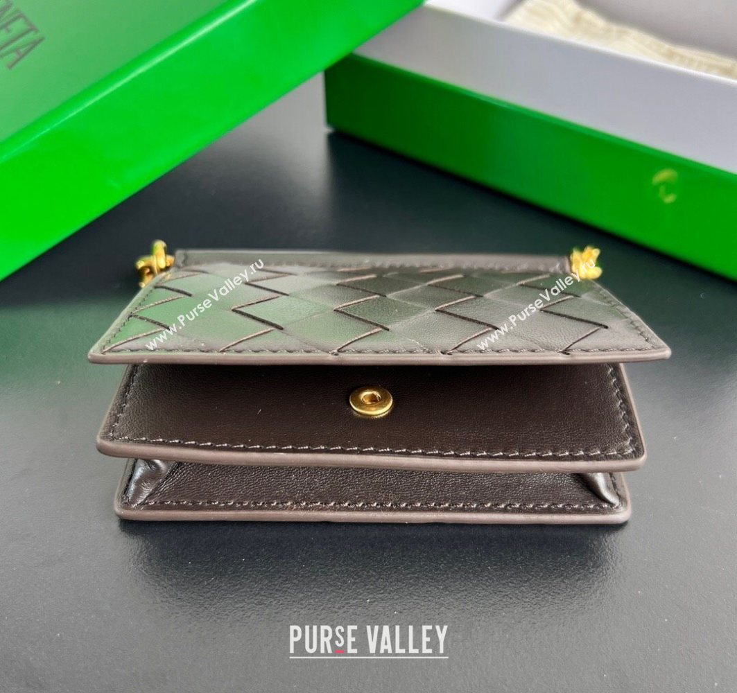 Bottega Veneta Solstice Business Card Case in Intrecciato Leather Fondant Brown 2025 810596 (WT-251119082)