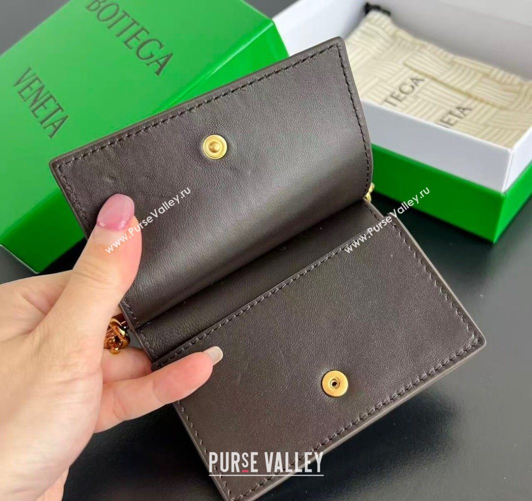 Bottega Veneta Solstice Business Card Case in Intrecciato Leather Fondant Brown 2025 810596 (WT-251119082)