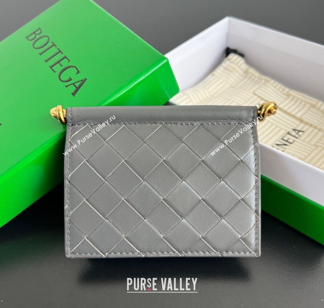 Bottega Veneta Solstice Business Card Case in Intrecciato Leather Grey 2025 810596 (WT-251119083)