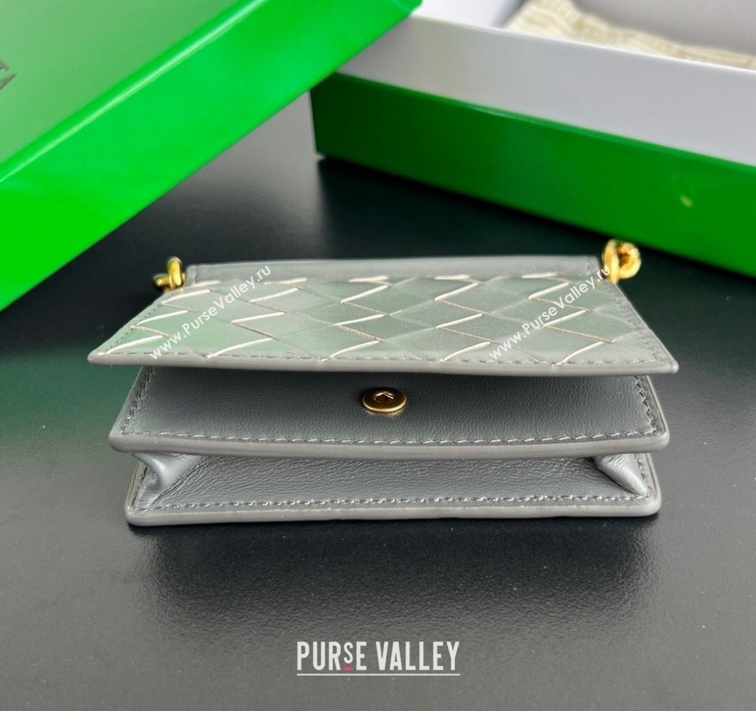 Bottega Veneta Solstice Business Card Case in Intrecciato Leather Grey 2025 810596 (WT-251119083)