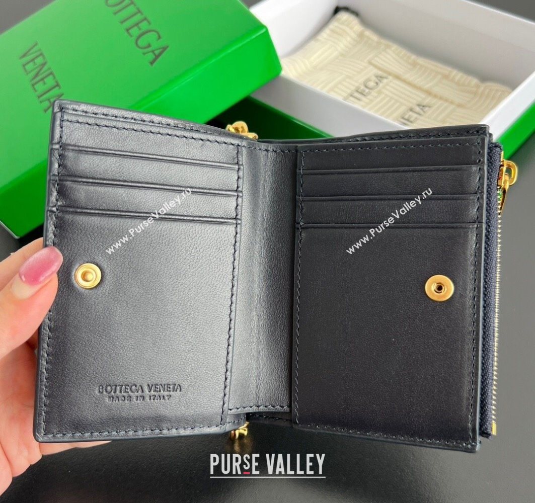 Bottega Veneta Solstice Small Bi-Fold Wallet in Intrecciato Leather Blue 2025 788055 (WT-251119067)