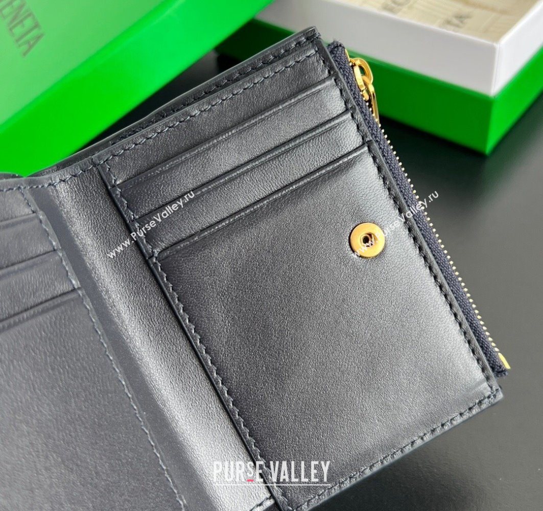 Bottega Veneta Solstice Small Bi-Fold Wallet in Intrecciato Leather Blue 2025 788055 (WT-251119067)