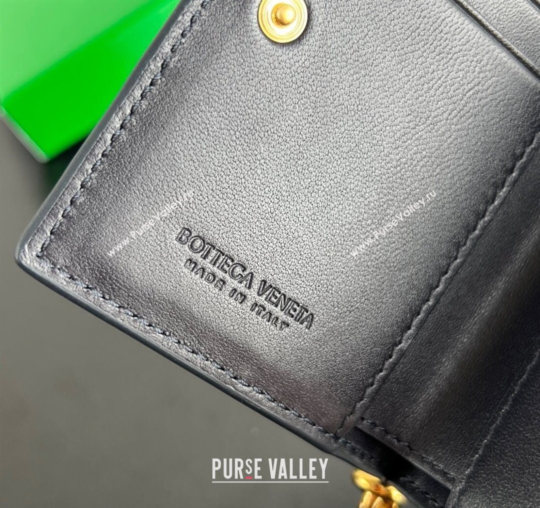 Bottega Veneta Solstice Small Bi-Fold Wallet in Intrecciato Leather Blue 2025 788055 (WT-251119067)