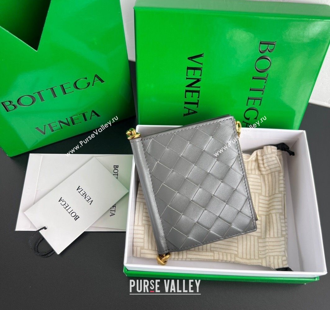Bottega Veneta Solstice Small Bi-Fold Wallet in Intrecciato Leather Grey 2025 788055 (WT-251119069)