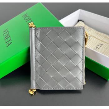 Bottega Veneta Solstice Small Bi-Fold Wallet in Intrecciato Leather Grey 2025 788055 (WT-251119069)