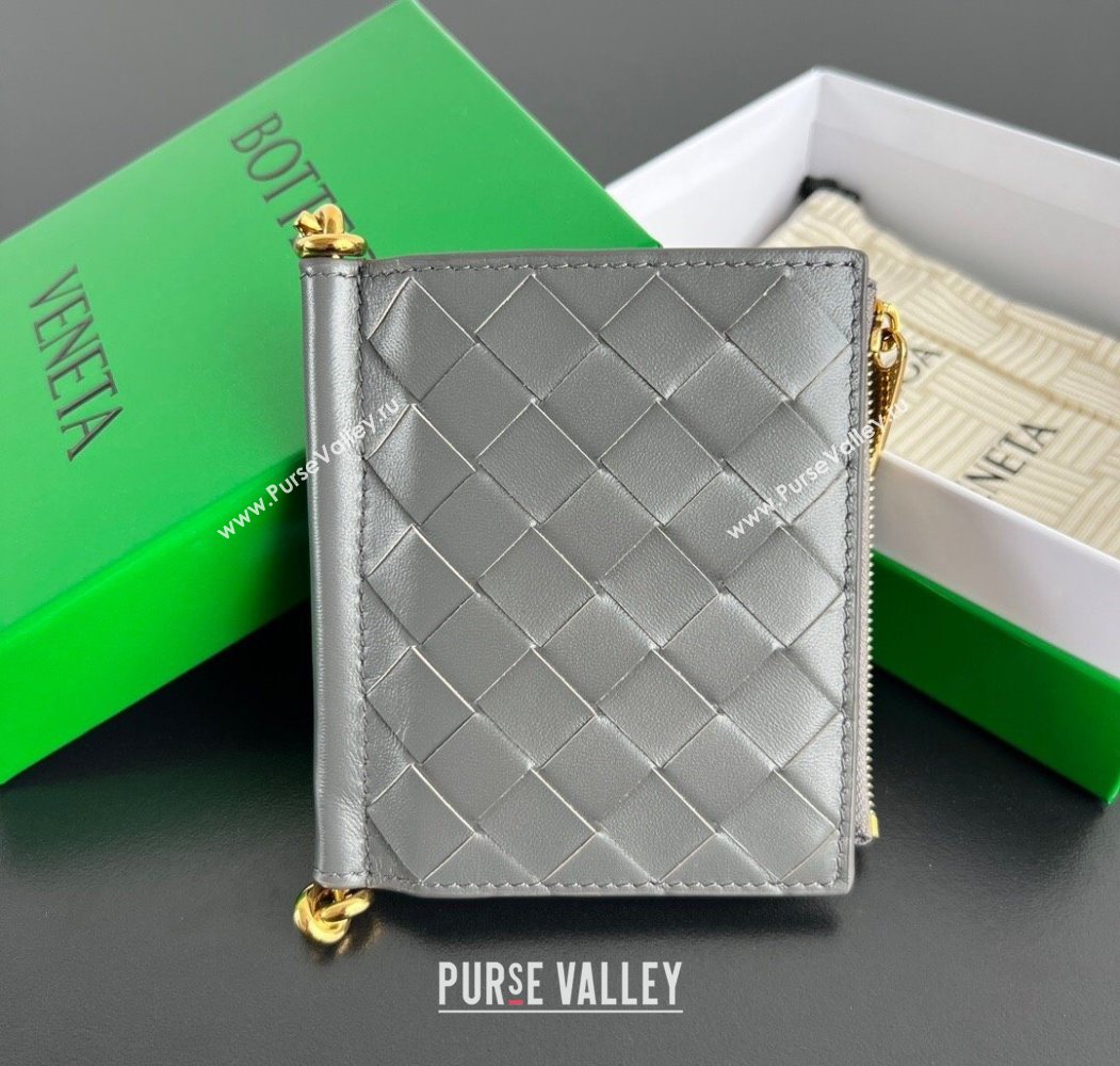 Bottega Veneta Solstice Small Bi-Fold Wallet in Intrecciato Leather Grey 2025 788055 (WT-251119069)