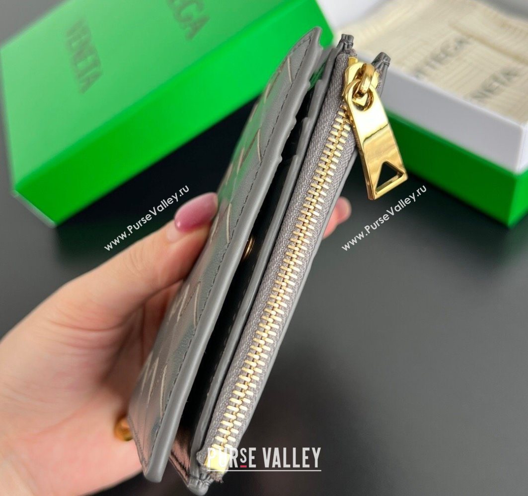 Bottega Veneta Solstice Small Bi-Fold Wallet in Intrecciato Leather Grey 2025 788055 (WT-251119069)