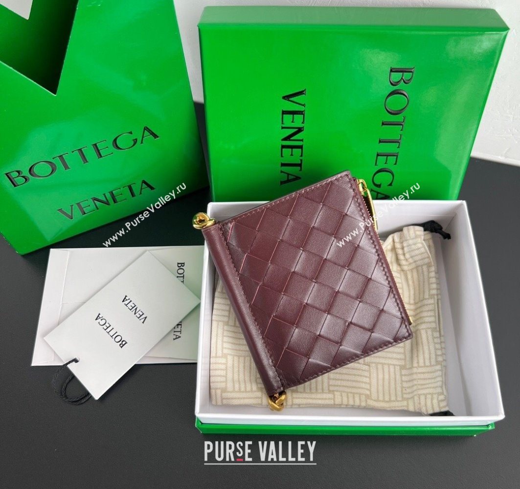 Bottega Veneta Solstice Small Bi-Fold Wallet in Intrecciato Leather Barolo Red 2025 788055 (WT-251119071)