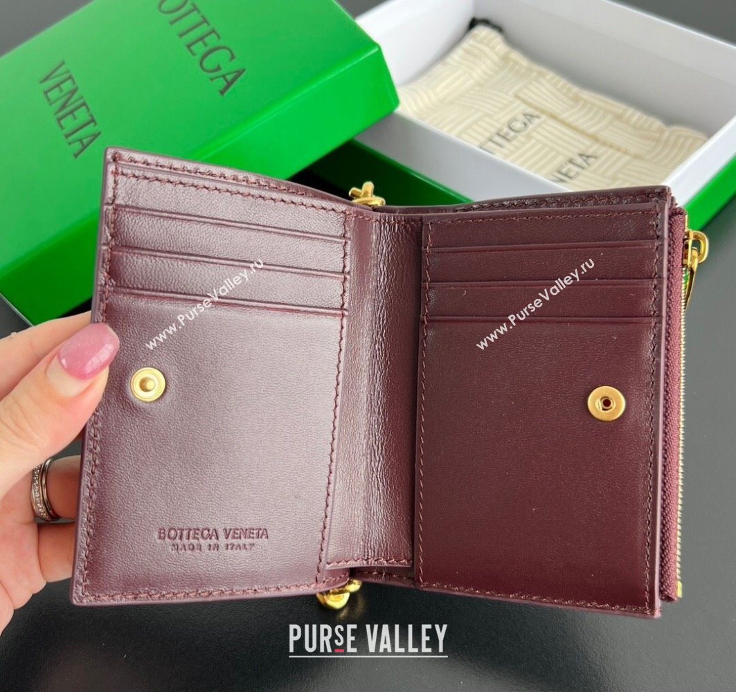 Bottega Veneta Solstice Small Bi-Fold Wallet in Intrecciato Leather Barolo Red 2025 788055 (WT-251119071)