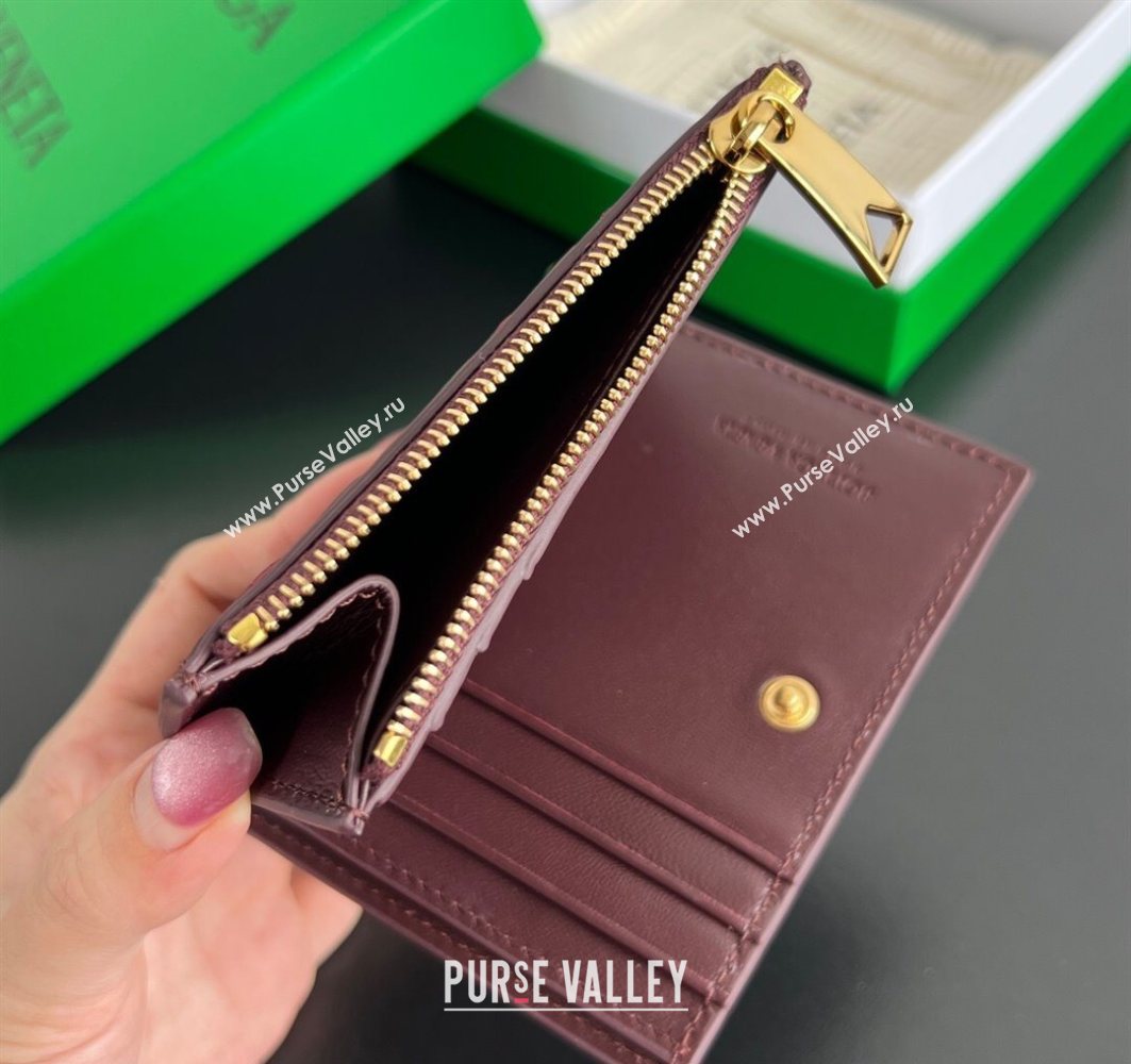 Bottega Veneta Solstice Small Bi-Fold Wallet in Intrecciato Leather Barolo Red 2025 788055 (WT-251119071)
