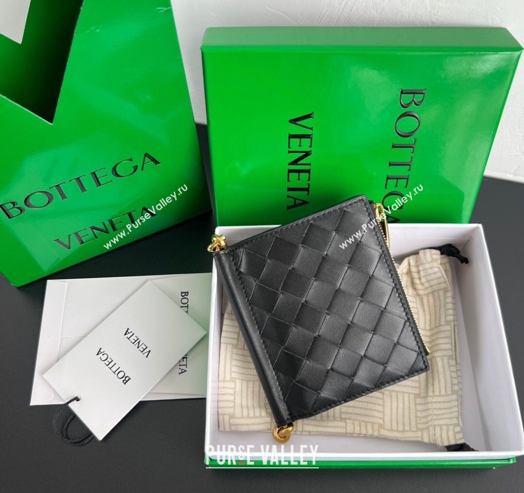Bottega Veneta Solstice Small Bi-Fold Wallet in Intrecciato Leather Black 2025 788055 (WT-251119072)