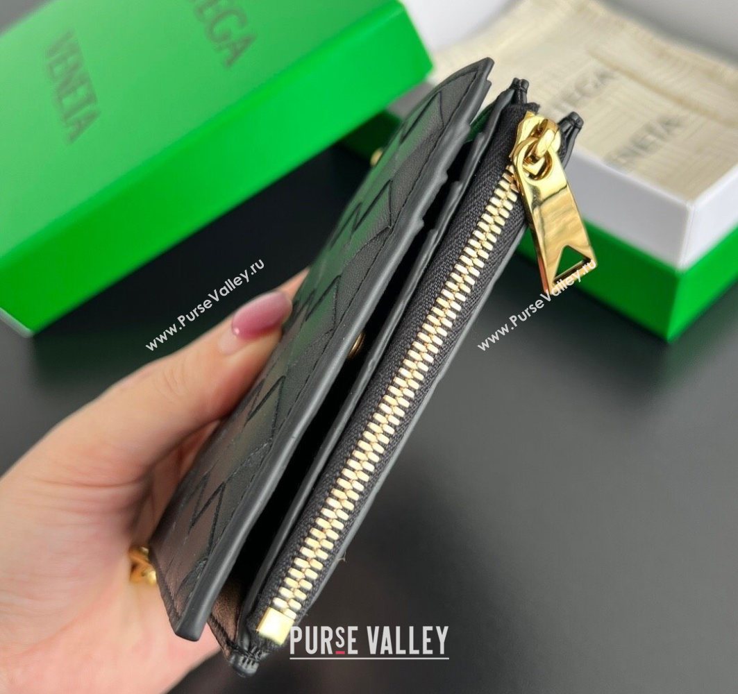 Bottega Veneta Solstice Small Bi-Fold Wallet in Intrecciato Leather Black 2025 788055 (WT-251119072)