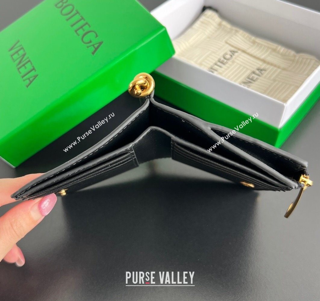 Bottega Veneta Solstice Small Bi-Fold Wallet in Intrecciato Leather Black 2025 788055 (WT-251119072)