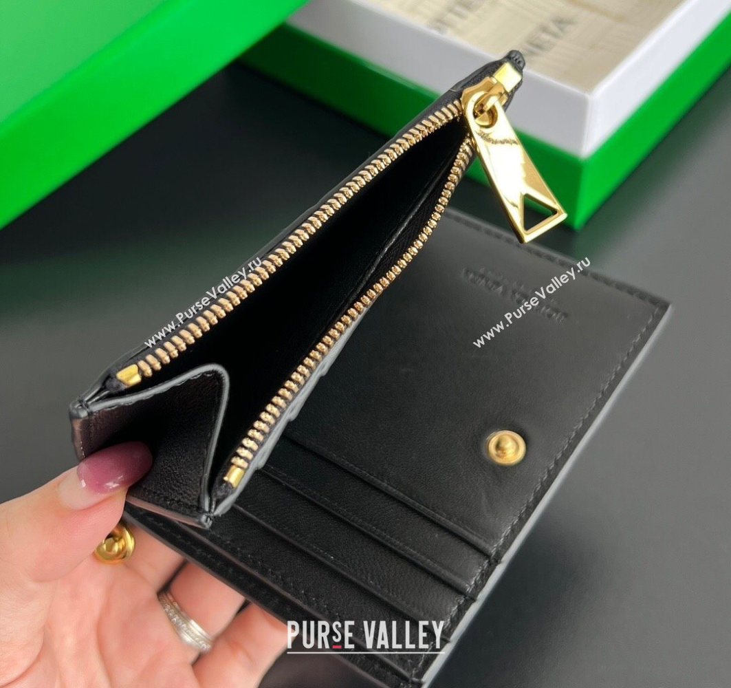 Bottega Veneta Solstice Small Bi-Fold Wallet in Intrecciato Leather Black 2025 788055 (WT-251119072)