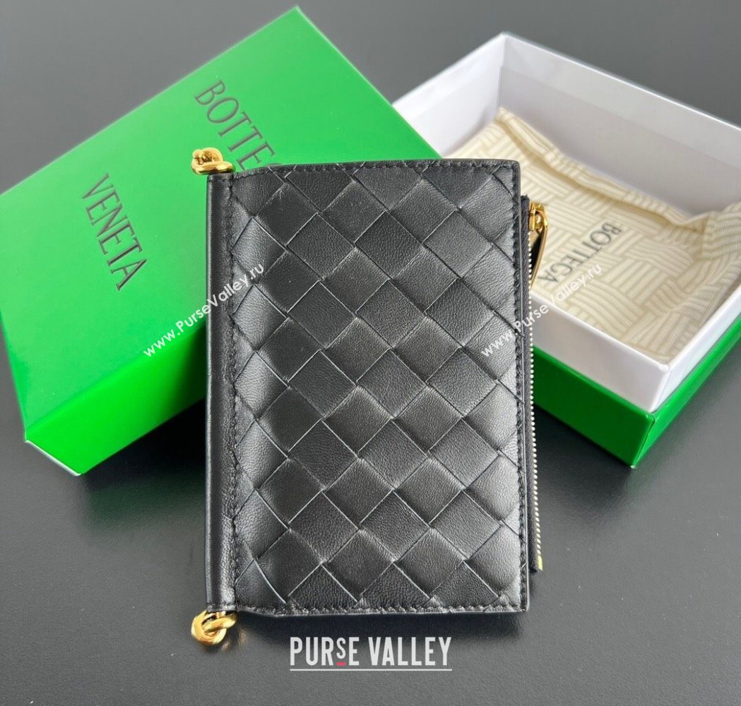 Bottega Veneta Solstice Medium Bi-Fold Wallet in Intrecciato Leather Black 2025 806078 (WT-251119073)