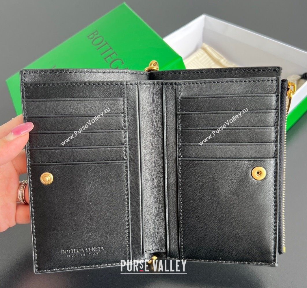 Bottega Veneta Solstice Medium Bi-Fold Wallet in Intrecciato Leather Black 2025 806078 (WT-251119073)