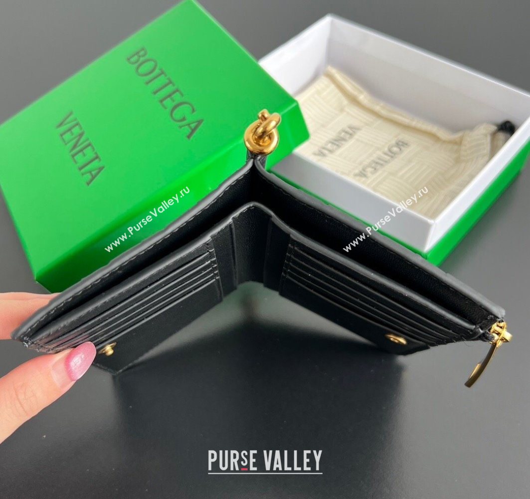 Bottega Veneta Solstice Medium Bi-Fold Wallet in Intrecciato Leather Black 2025 806078 (WT-251119073)