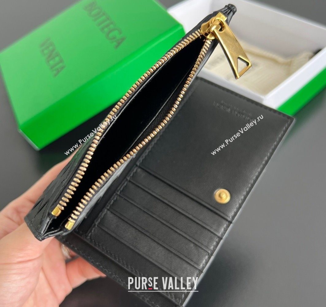 Bottega Veneta Solstice Medium Bi-Fold Wallet in Intrecciato Leather Black 2025 806078 (WT-251119073)