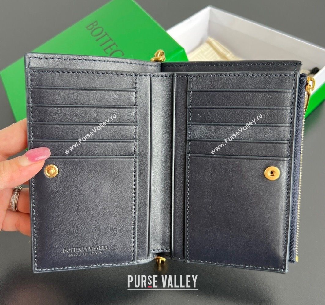 Bottega Veneta Solstice Medium Bi-Fold Wallet in Intrecciato Leather Blue 2025 806078 (WT-251119075)