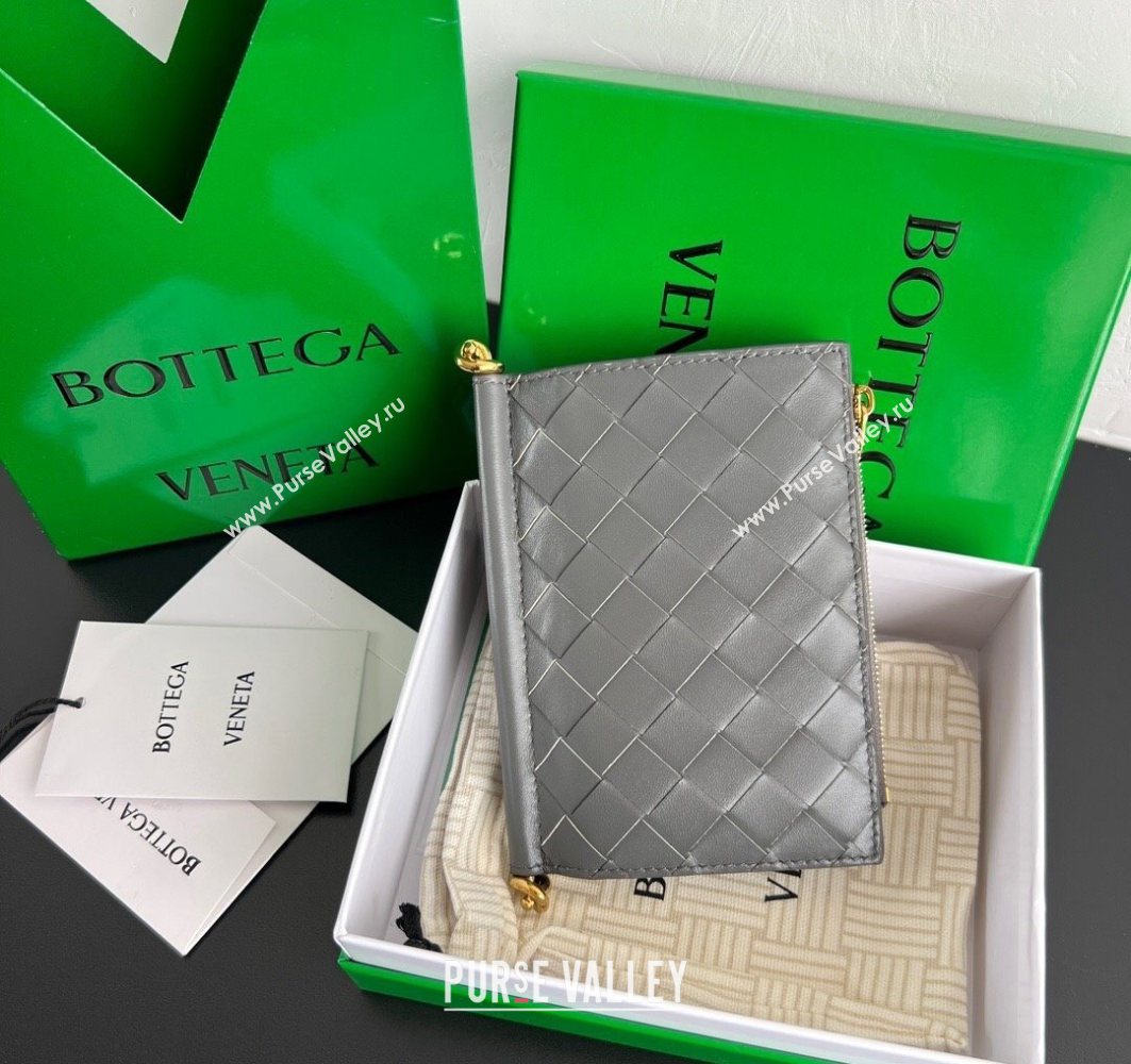 Bottega Veneta Solstice Medium Bi-Fold Wallet in Intrecciato Leather Grey 2025 806078 (WT-251119077)