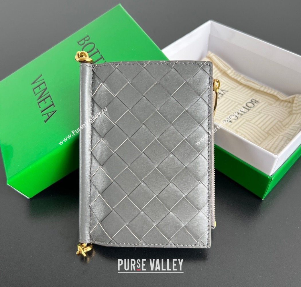 Bottega Veneta Solstice Medium Bi-Fold Wallet in Intrecciato Leather Grey 2025 806078 (WT-251119077)
