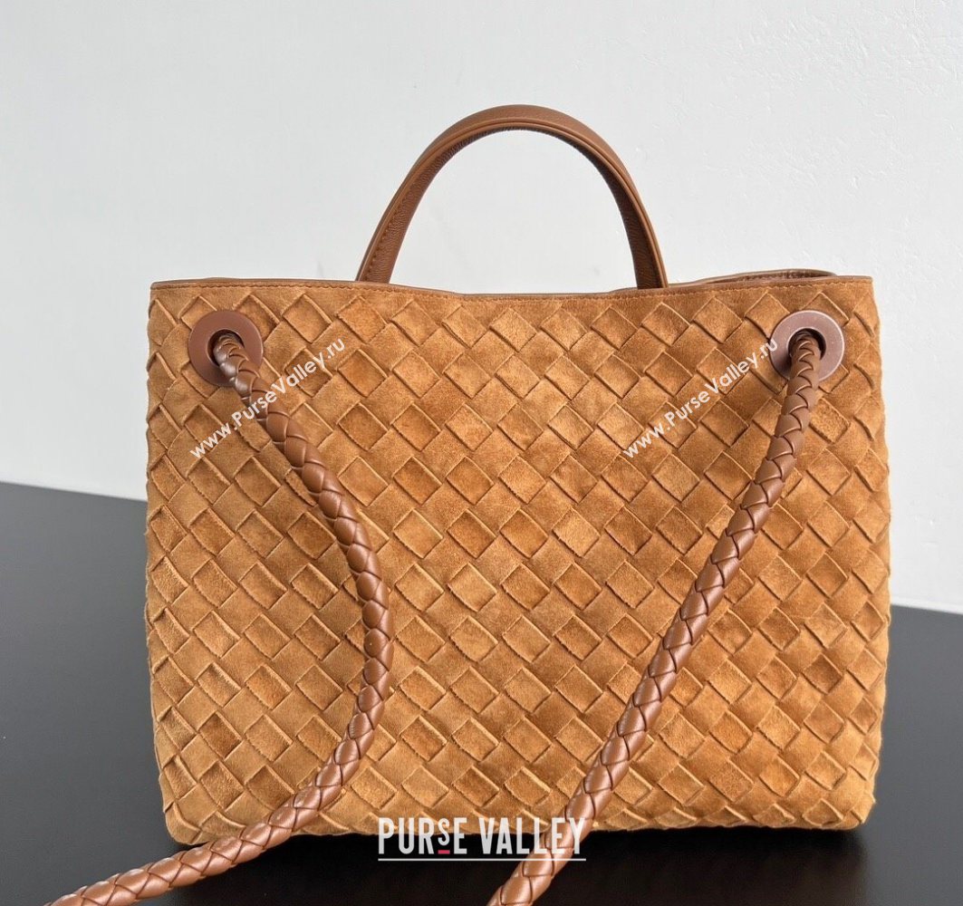 Bottega Veneta Medium Andiamo Top Handle Bag in Suede 743572 Brown2 2025 (WT-251119016)