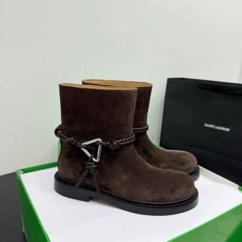 Bottega Veneta James Suede Flat Ankle Boots with Triangle Buckle Fondant Brown 2025 (KER-251206051)